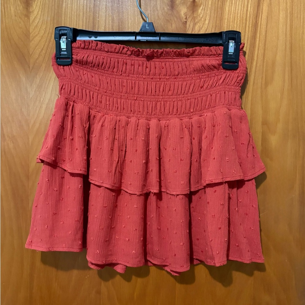 Altar’d State Deep Orange Swiss Dot Ruffle Mini Skirt Feminine Summer Size XS